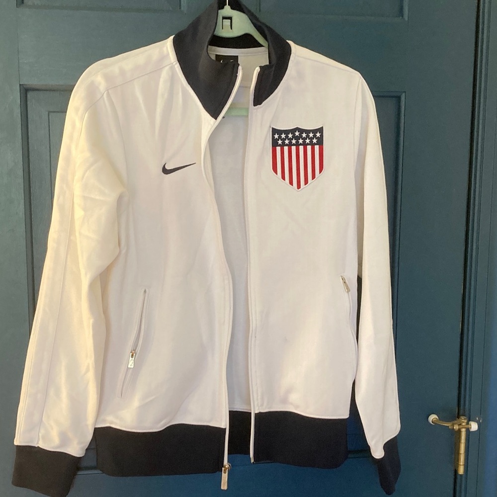 Nike White and Navy Track Jacket with USA Emblem